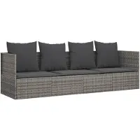 Markenlos Outdoor-Loungebett mit Kissen Grau, Sonnenliege Gartenliege aus Poly Rattan, Verstellbare Liegeinsel für Terrasse und Balkon, Inklusive Polster, 203 x 58 x 56 cm