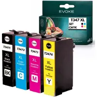 Evoke kompatible Tinte für Epson T3471 T3472 T3473 T3474 34XL 4x CMYK:Schwarz,Cyan,Magenta,Gelb 77 ml WorkForce Pro WF-3720DWF 3725DWF
