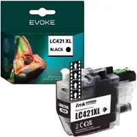 Evoke Cartus Druckertinte für Brother LC-421 XL, schwarz, 16 ml, 500 Seiten, LC-421, kompatibel mit DCP-J1050DW, DCP-J1140DW, MFC-J1010DW