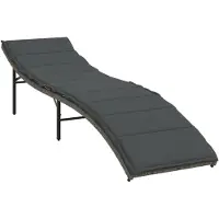 Markenlos Sonnenliege aus Poly-Rattan mit Kissen, Grau, dreifach verstellbare Rückenlehne, robuster Stahlrahmen, Gartenmöbel für den Außenbereich, 55x199x50 cm