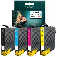 Evoke kompatible Tinte für Epson 503XL T503 4x CMYK:Schwarz,Cyan,Magenta,Gelb 42 ml Expression Home XP-5200 5205; WorkForce WF-2960DWF 2965DWF