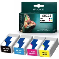 Evoke kompatible Tinte für Epson SJIC22P SJIC22 4x CMYK:Schwarz,Cyan,Magenta,Gelb 136 ml ColorWorks TM-C3500