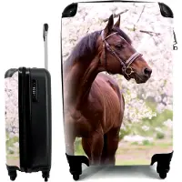 Markenlos Handgepäck Trolley Koffer mit 4 Rollen - Pferd - Sakura - Halfter - Kabinengröße < 55x40x23 & 55x40x20 cm - Fotokoffer - Bordgepäck