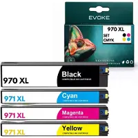 Evoke kompatible Tinte für HP 970XL 971XL 972XL 973XL 970-974XL 4x CMYK:Schwarz,Cyan,Magenta,Gelb 580 ml OfficeJet Pro X451dw X476 X476dn X476dw X551dw X576dw