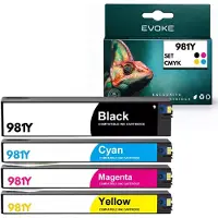 Evoke kompatible Tinte für HP 981Y HP981 4x CMYK:Schwarz,Cyan,Magenta,Gelb 760 ml 68000 Seiten PageWide Enterprise 556 556dn 556xh; Color MFP 586 586dn 586f 586z; Managed E55650 E58650