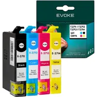 Evoke kompatible Tinte für Epson T2711 T2712 T2713 T2714 27XL 4x CMYK:Schwarz,Cyan,Magenta,Gelb 109,6 ml WorkForce WF-3620DWF 3640DTWF 7110DTW 7210DTW 7610DWF 7620DTWF 7710DWF 7715DWF 7720DTWF