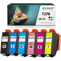 Evoke kompatible Tinte für Epson T3781 T3782 T3783 T3784 T3785 T3786 378XL 6x:Schwarz,Cyan,Magenta,Gelb,Hellcyan,Hellmagenta 78 ml Expression Photo XP-8500 8505 8600 8605 8700, XP-15000