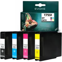 Evoke kompatible Tinte für Epson T7551 T7552 T7553 T7554 4x CMYK:Schwarz,Cyan,Magenta,Gelb 340 ml WorkForce Pro WF-8010 8090 8090DW 8090DTW 8090DTWC 8510 8590DWF 8590DTWF 8590DTWFC