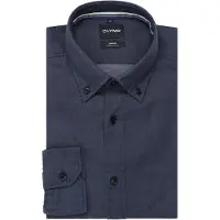 Olymp Langarmhemd "Casual", Herren, Gr. M, N-Gr, grau (marine), Web, Obermaterial: 100% Baumwolle, regular fit normal, 1-Knopf-Manschette, Hemden Langarmhemd, Button-down-Kragen, regular fit