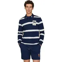 Hackett London für Herren. HM5500051 Marineblaues gestreiftes Poloshirt mit langen Ärmeln (L), Lässig, Baumwolle, Klassisch, Langarm