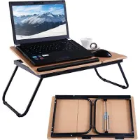 Costway Laptoptisch klappbar, Arbeitstisch 4-Fach höhenverstellbar, Betttisch Notebooktisch Betttablett Lapdecks 55x32x23cm Natur Schwarz