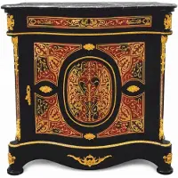 Casa Padrino Barock Boulle Massivholz Kommode mit Marmorplatte Schwarz / Rot / Gold / Grau H. 105 cm - Barock Boulle Möbel