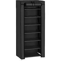 Unyqoos Schuhregal mit Stoffbezug, 7 Ebenen – platzsparender Schuhschrank 46 x 28 x 126 cm (L x B x H), stabiler Metallrahmen & Kunststoffverbinder, schwarz