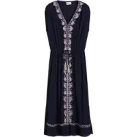 Bonprix Midikleid , Damen, Gr. 42, N-Gr, dunkelblau, natur, Obermaterial: 100% Viskose. Futter: 100% Viskose, ausgestellt, Kleider Midikleid, aus Viskose, mit feiner Stickerei, ausgestellte Passform