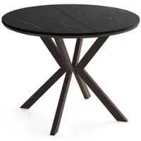 WFL GROUP Runder Ausziehtisch Esstisch Ausziehbar mit Braunem Metallgestell – Valio, 100 cm Rund auf 140 cm Erweiterbar – Industrial-Loft-Design, Braune Metallbeine, Schwarz Marmor Kupfer, EU