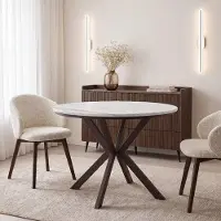 WFL GROUP Runder Ausziehtisch Esstisch Ausziehbar mit Braunem Metallgestell – Valio, 100 cm Rund auf 140 cm Erweiterbar – Industrial-Loft-Design, Braune Metallbeine, Marmor Weiß, EU