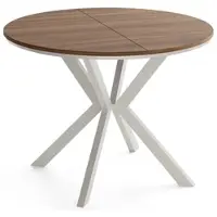 WFL GROUP Esstisch Ausziehbar Valeo Neo – Runde Tischplatte – Metallgestell mit Ring – Kaschmirfarbene Beine – Laminierte Tischplatte – Tobacco Franklin Walnuss – 90-130/90/76 cm