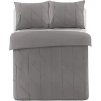 Padiro Bettwäsche-Set 2-teilig für 1 Person - 135 x 200 cm + 80 x 80 cm - Baumwollsatin - Grau - Design mit Ziernähten