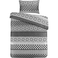 Padiro Bettwäsche-Set 2-teilig für 1 Person - 140 x 200 cm + 65 x 65 cm - Baumwollsatin - Schwarz/Weiß - geometrisches Ornamentmuster