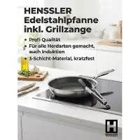 Hensslers Bratpfanne "Premium, inklusive Grillzange" Edelstahl Set, 2 tlg.
