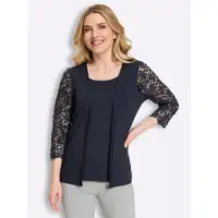 Sieh an! 2-in-1-Shirt CLASSIC BASICS "2-in-1-Shirt", Damen, Gr. 54, blau (marine), 95% Viskose, 5% Elasthan, unifarben, Rundhals, Shirts 2-in-1-Shirt