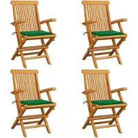 vidaXL Klappstühle mit grünen Kissen, 4 Stück, Massivholz Teakholz