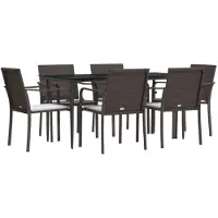 vidaXL 7-tlg. Garten-Essgruppe mit Kissen Poly Rattan und Stahl