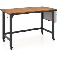 Costway Schreibtisch rollbar, Computertisch mit abnehmbarer Stofftasche und Kopfhörerhaken, Arbeitstisch Bürotisch PC-Tisch 120x60x75cm Natur