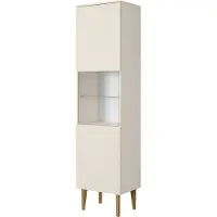 PAWS MÖBEL BERGEN WT50 Schrank, Kommode mit Glasfront, Glastürschrank, 51x196x37 cm, BEIGE-Farbe, Kaschmir, Holzbeine, skandinavischer Stil