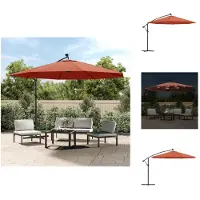 vidaXL Ampelschirm mit LED-Leuchten Terrakottarot 350 cm - Sonnenschirme & Sonnenschutze