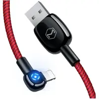 Mcdodo 90 Grad 1M Typ-C Winkelstecker Aut. Ausschalten Funktion 2A Ladekabel mit LED Licht Schnell Ladekabel Nylon Rot
