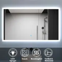 Aica Sanitär GmbH Badspiegel mit Beleuchtung 120x70cm Badezimmerspiegel Kaltweiß Wandspiegel mit Touch-schalter Beschlagfrei IP44 Belair-Serie