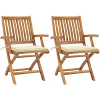 vidaXL Klappstühle 2 Stk. mit Cremeweißen Kissen Teak Massivholz