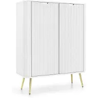 Stylmeble24 Kommode ZORA mit 2 Türen Weiß mit Goldenen Füssen – 103 × 129 × 39 cm