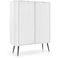 Stylmeble24 Kommode ZORA mit 2 Türen Weiß mit Schwarzen Füssen – 103 × 129 × 39 cm