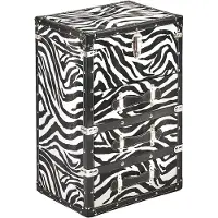 Locker Kobolo Kommode ZURI aus MDF mit bedrucktem Kunstleder - Zebrastreifen in schwarz - 3 Fächer und 1 Klappfach