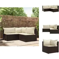 vidaXL 3-tlg. Garten-Lounge-Set mit Kissen Braun Poly Rattan - Gartensofas
