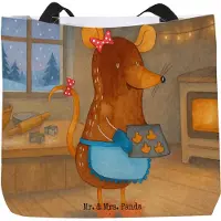 Mr. & Mrs. Panda Schultasche Maus Kekse Design - Weiß - Geschenk, Winter, Tote Bag, Weihnachten, Weihnachtskekse, Beutel, Plätzchen, Tragetasche, Einkaufstasche, Tasche