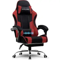 GTPLAYER Gaming Stuhl, Bürostuhl, Ergonomischer Pc Stuhl, Gaming Sessel mit Massagelendenwirbelstütze mit Fußstütze und Kopfstütze, Rot Stoff