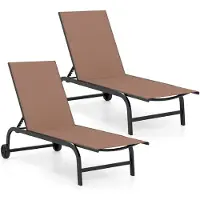 Costway 2er Set Gartenliege mit Rollen, Sonnenliege bis 150kg, Rollliege mit 6-Fach Verstellbarer Rückenlehne & schnelltrocknendem Stoff, Liegestuhl