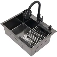 StarTech.com Küchenspüle - Einzelbecken - 60 × 45 cm - Edelstahl - Ausziehbare Armatur - 3 Hahnlöcher - Schwarz