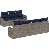vidaXL Sofa Set 8 stk. 7-Sitzanzahl Grau Poly-Rattan