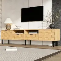 STILVORA TV-Schrank mit 2 Schubladen und 2 Flügeltüren, TV Lowboard für Fernseher bis 80 Zoll, Fernsehtisch mit 3D-quadratischer Dekoration