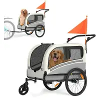 Shengmilo 10202NS 2-in-1 großer Haustierwagen, 360°-Lenkrollen, 19-Zoll-Räder, 6-fach verstellbar, maximale Traglast 50 kg, weiß-grau