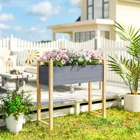 Sweiko Hochbeet Massivholz Pflanzbeet Frühbeet Gartenbeet Blumenkasten für Kletterpflanzen Blumen 98x37x90 cm Grau+Naturholz