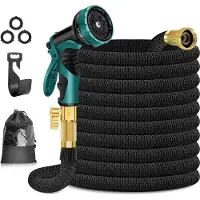 Markenlos Gartenschlauch 50 Meter - 10 Funktionen Sprühkopf - Massiv Messing Anschlüsse - Flexibler Schlauch - Schwarz - 15 m