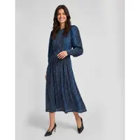 Twinset für Damen. 262TT2601 Langes Kleid mit Rundhalsausschnitt und blauem Pythonprint (42), Lässig, Viskose, Langarm