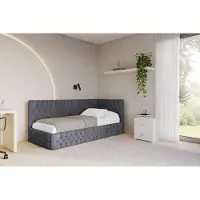 ALTDECOR Jugendbett mit Bettkasten MULY - 100x200 - Dunkelgrau - Casablanca 2315 - Links angeordnet - Einzelbett mit Stauraum - Polsterbett Kinderbett
