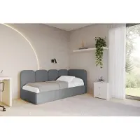 ALTDECOR Jugendbett mit Bettkasten VELY - 100x200 - Dunkelgrau - Poso 115 - Links angeordnet - Einzelbett mit Stauraum - Polsterbett Kinderbett