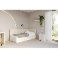 ALTDECOR Jugendbett mit Bettkasten DEXY - 90x200 - Beige - Monolith 04 - Links angeordnet - Einzelbett mit Stauraum - Polsterbett Kinderbett